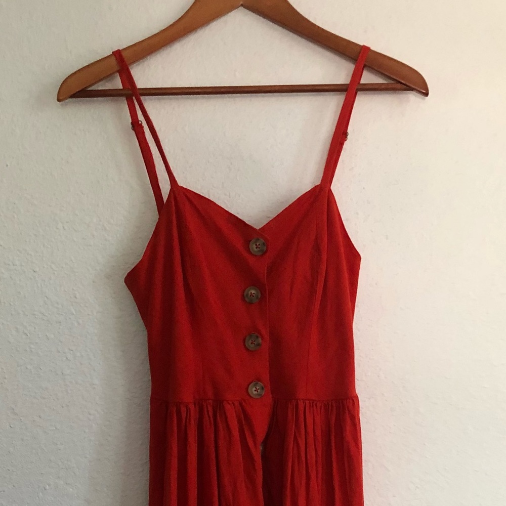 Red button-up dress